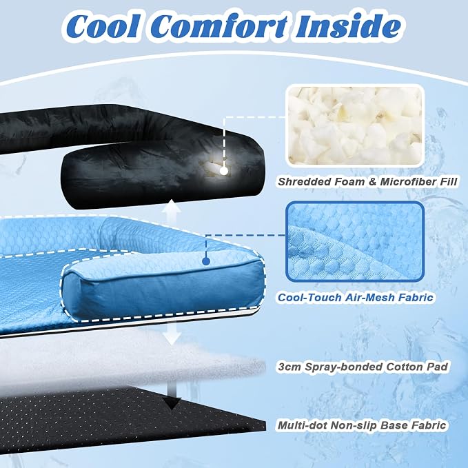 GGIB Cooling Dog Bed Mat with Bolster Pillow Washable Dog Couch Cover Breathable Summer Pet Couch Bed Protector Indoor(Large, Cooling Blue) - Image 3