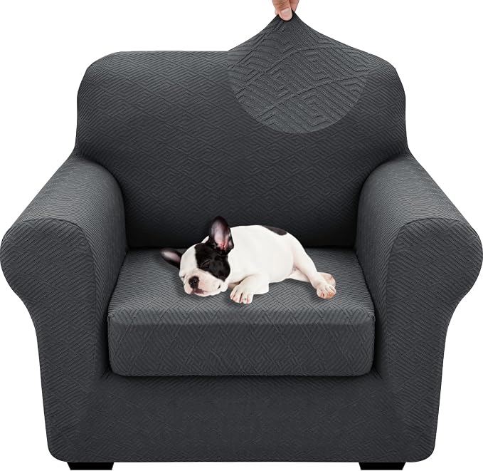XINEAGE 2026 New 2 Pieces Chair Covers with Arms Super Stretch Chair Slipcover for Living Room Pet Dog Universal Slip Cover Anti Slip Armchair Furniture Protector (Dark Gray), 31"-46"(1 Cushion) by XINEAGE