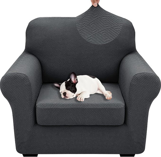 XINEAGE 2026 New 2 Pieces Chair Covers with Arms Super Stretch Chair Slipcover for Living Room Pet Dog Universal Slip Cover Anti Slip Armchair Furniture Protector (Dark Gray), 31"-46"(1 Cushion) by XINEAGE
