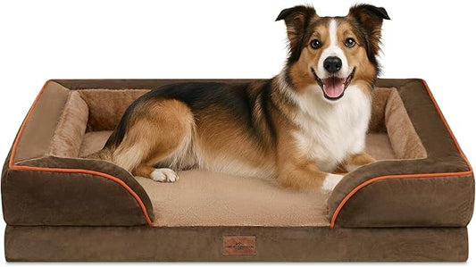 Comfort Expression Orthopedic Dog Beds for Large Sized Dog with Bolster | Waterproof Dog Couch Bed with Washable Cover & Non-Slip Bottom, Supportive Egg Crate Foam Large Pet Bed, 38x25 Inch by ComfortExpression