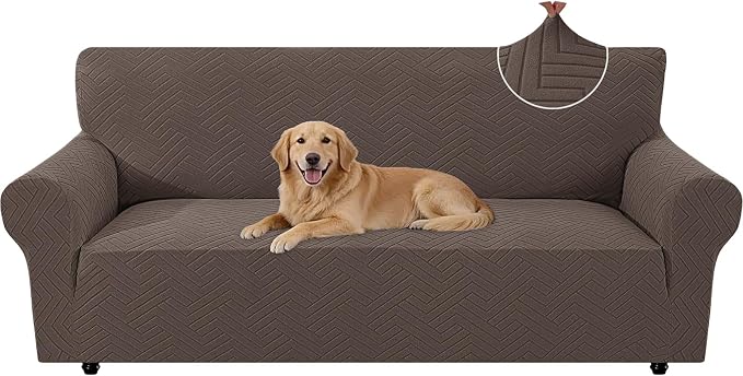 Stretch Sofa Cover Non-Slip Washable Furniture Protector | Stretch, 71"-91".Soft, Non Skid Foam, Elastic Bottom, Machine Washable, for Kids & Pets, Couch & Sofa, Light Coffee by YSTELLAA
