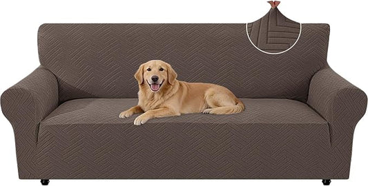Stretch Sofa Cover Non-Slip Washable Furniture Protector | Stretch, 71"-91".Soft, Non Skid Foam, Elastic Bottom, Machine Washable, for Kids & Pets, Couch & Sofa, Light Coffee by YSTELLAA