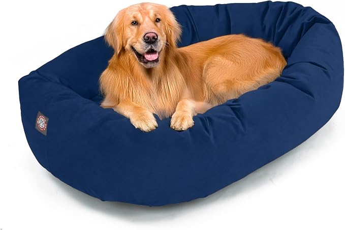 Majestic Pet 40 Inch Suede Calming Dog Bed Washable – Cozy Soft Round Dog Bed with Spine Support for Dogs to Rest Their Head - Fluffy Donut Dog Bed 40x29x9 (Inch) - Round Pet Bed Large – Navy (2025) by MajesticPet