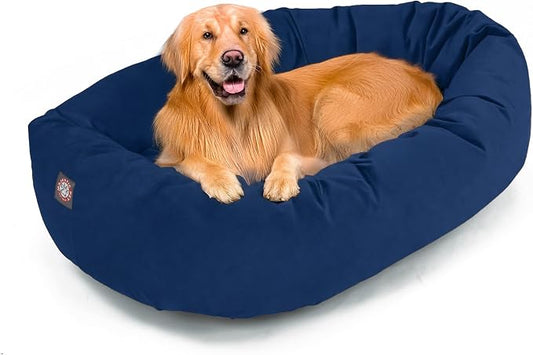 Majestic Pet 40 Inch Suede Calming Dog Bed Washable – Cozy Soft Round Dog Bed with Spine Support for Dogs to Rest Their Head - Fluffy Donut Dog Bed 40x29x9 (Inch) - Round Pet Bed Large – Navy (2025) by MajesticPet