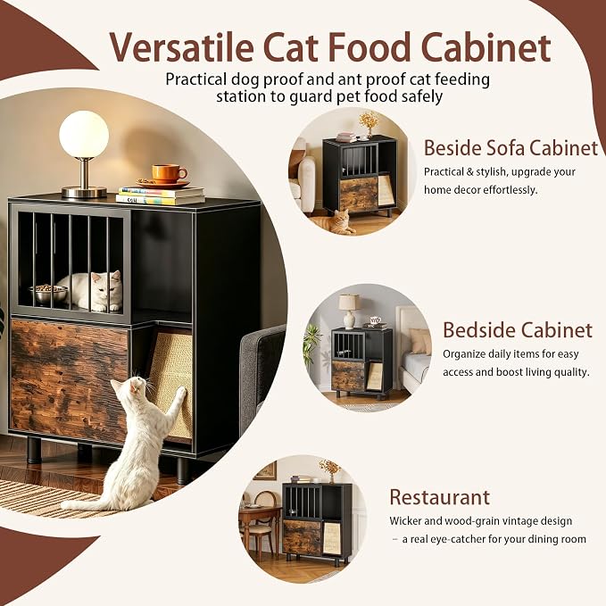 Dog Proof Cat Feeder Station – Elevated Feeding Table with Stainless Steel Bowls, Scratching Board & Storage Locker, Anti-Dog, Sturdy, Easy Assembly, Outdoor Wood Furniture - Image 6