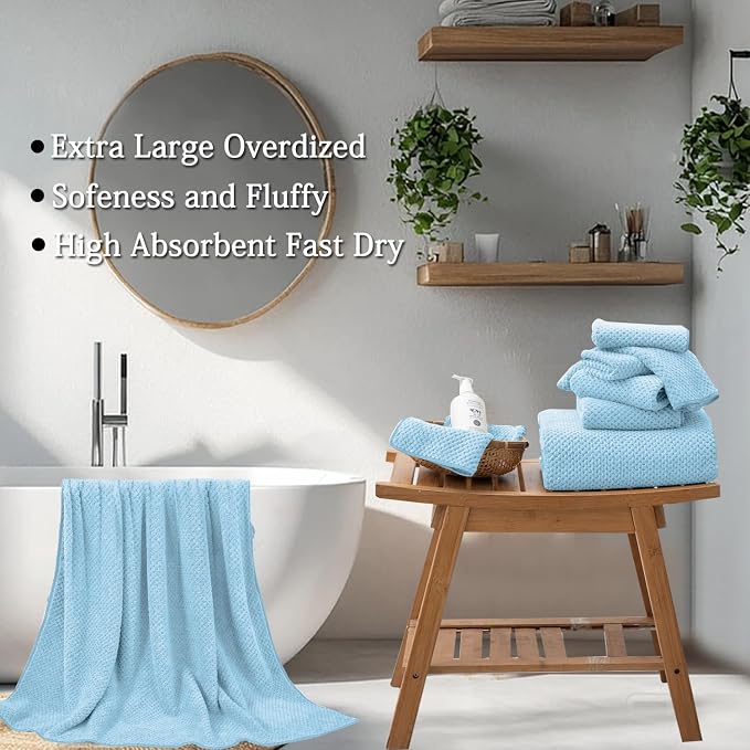 8-Piece Blue Bath Towels Set,2 Oversized Large Bath Towels Sheet,2 Hand Towels and 4 Washcloths - 600 GSM Soft Luxury Towel Set,Highly Absorbent Quick Dry Towel Collection for Bathroom,Hotel and Spa - Image 4