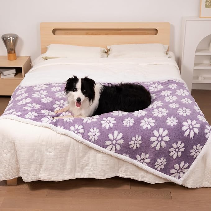 Cute Waterproof Blanket for Dog Puppy Cat, 30"x40", Purple | 3D Textured Flower Pet Blanket for Bed Couch Sofa, Soft Liquid Pee Proof Pet Furniture Protector - Image 6