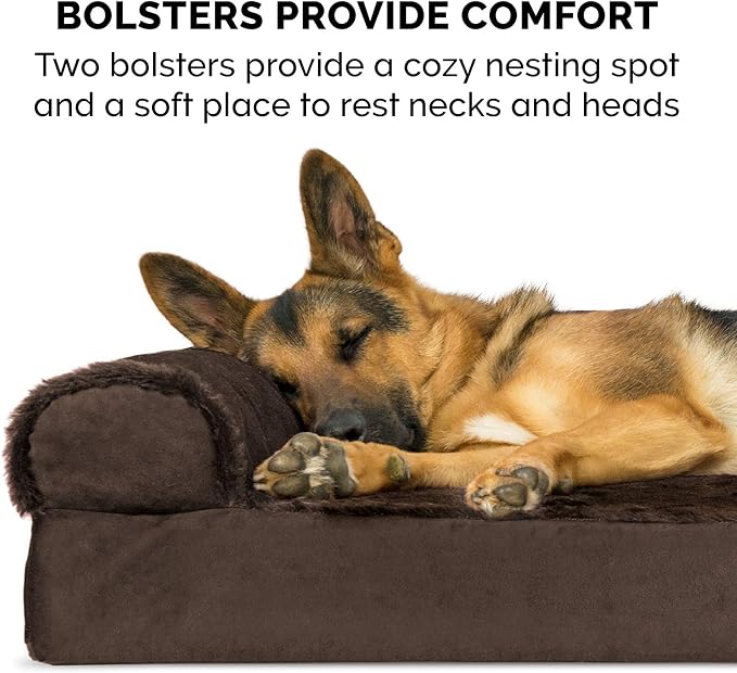 FurHaven Orthopedic Dog Bed for Large Dogs, L-Shaped Chaise Mattress, Egg Crate with a Solid Orthopedic Foam Base for Joint Support, Removable Washable Cover, Jumbo XL, Plush & Velvet, Sable Brown - Image 11