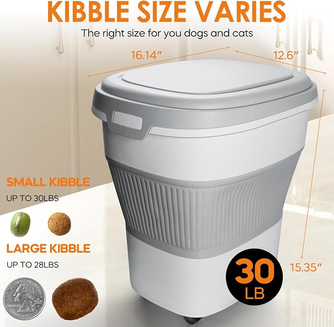 HOYTAMDAR 28-30Lbs Dog Food Storage Container, Collapsible Dog Food Container with Lid,Multifunctional Pet Food Storage Container for Dog,Cat,Rice,Flour,Pet Food Scoop and Small Container - Image 2