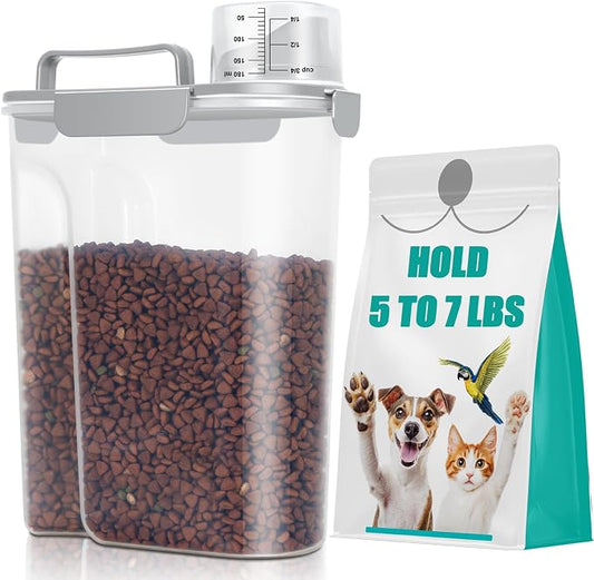 TBMax Dog Cat Food Storage Container 5 to 7 lbs, Airtight Pet Food Dispenser with Easy-Pouring Spout & Measuring Cup, Portable Kibble Container for Travel Dog Food Storage by TBMax
