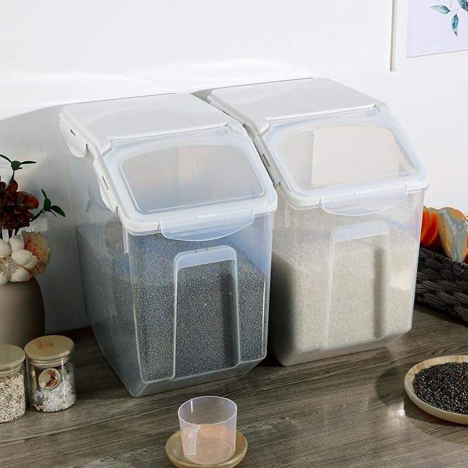 Umigy 4 Pack Rice Storage Container With Wheels Plastic Airtight Lid Flour Container Bin for Dog Pet Cereal Grain Dry Food, 15 Liter / 30 lbs - Image 5