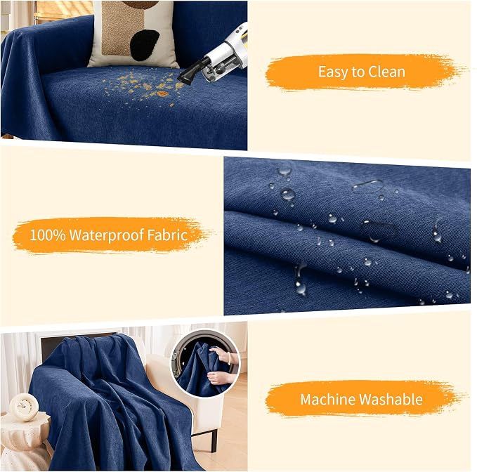 Deep Dream Cat-Scratch Resistant Armchair Couch Cover, Waterproof Sofa Cover for Dogs, Pet Friendly Couch Protectors Anti Slip Thickened Slipcovers for Dogs Pets, 71" x 91", Blue - Image 4