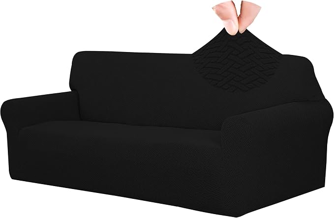 Easy-Going Stretch Jacquard Couch Cover, 1-Piece Soft Sofa Cover, Sofa Slipcover with Anti-Slip Foams, Washable Furniture Protector for Kids, Pets (Sofa, Black) by Easy-Going