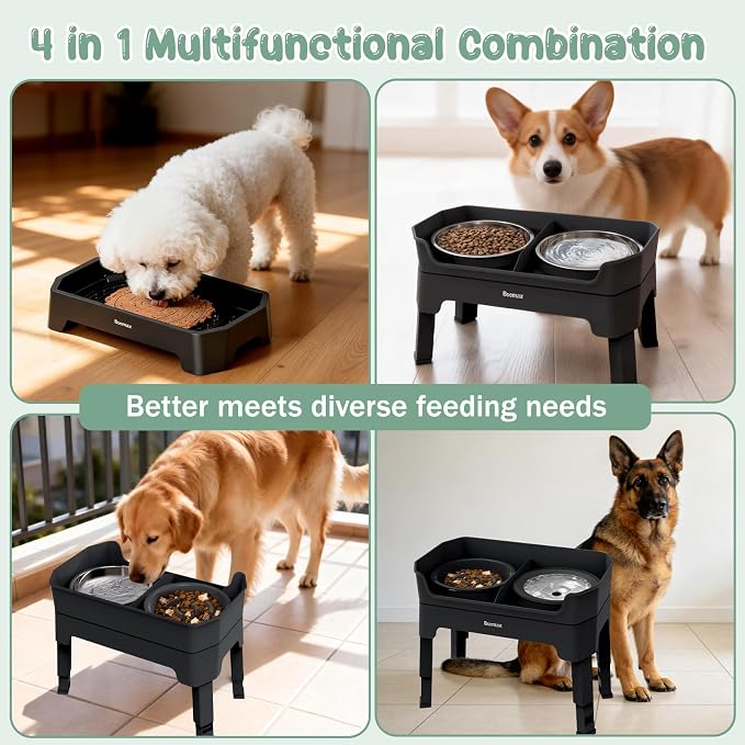 4 in 1 Adjustable Elevated Dog Bowls with 2*Stainless Steel Bowls, Anti-Spill Water Bowl, 4 Heights Raised Dog Bowl Stand for Small to Medium & Growing Large Puppies, Anti-Slip, Mess Proof Design - Image 8