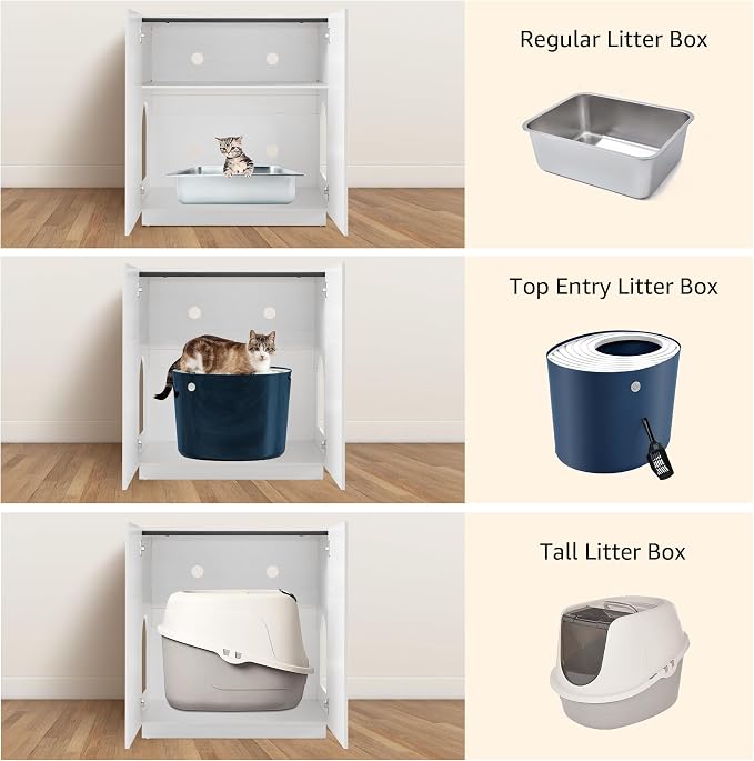 unipaws Tall Cat Litter Box Enclosure for Tall or Top Entry Litter Box | Hidden Litter Box Cover with Shelves, Kitty Enclosed Litter Box Cabinet, Cat Box Furniture - Image 6