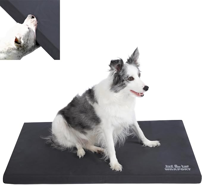 Durable Outdoor Dog Bed Chew Proof Stable Crate Mat Indoor cat Bed Anti Mild Bite Kennel Pad with Removable Fully Waterproof Cover (Charcoal, Small(23x17x1.5in)) by WARFORT