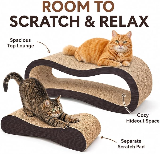 Simple Delxue 2 in 1 Large Cardboard Cat Scratcher Lounger，Cat Scratching Board for Indoor Cats,100% Recyclable&Reversible Horizontal Scratching Pads Prevents Furniture Damage,Brown - Image 5