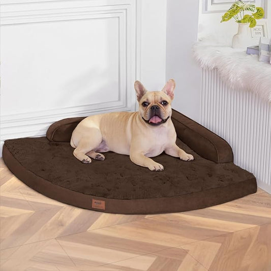 Large Orthopedic Dog Bed with Sides Big Dog Beds with Removable Washable Cover Non-Slip Waterproof Pet Bed for Medium Large Dogs - Brown L