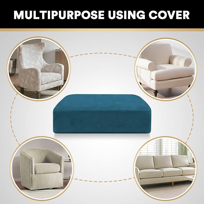 PrinceDeco Couch Cushion Cover Cushion Slipcover for Chair Sofa Cushion Furniture Protector Seat Cushion Sofa Cover for Dog Pet Kid with Elastic Straps Width Up to 29.5", Deep Teal - Image 6