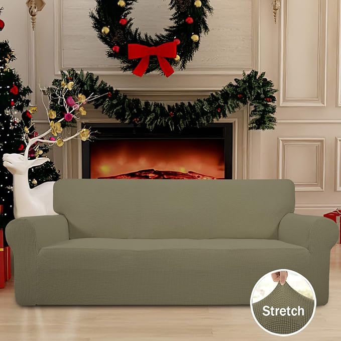 Easy-Going Stretch Couch Covers for Sofa Washable Large Khaki | 1-Piece Sofa Covers for 3 Cushion Couch Furniture Protector Couch Slipcover Soft with Bottom for Kids Pets - Image 2