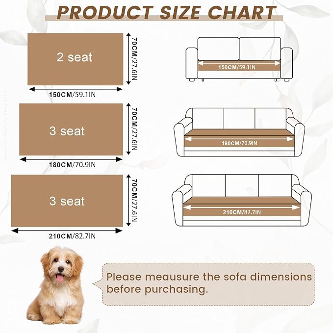 Couch Cover for Dog, Anti Slip Sofa Cover for Sectional, Khaki, 27.6 x 70.9 | Soft Thick Couch Covers for 3 Cushion Couch Sofa Pet Friendly, Scratch Resistant Sofa Cover Washable Dog Furniture Protector - Image 2