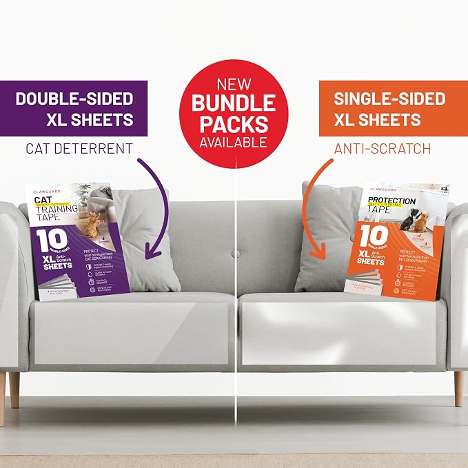 CLAWGUARD Bundle Pack – Cat Deterrent Tape & Dog Protection Tape – 20 Total Sheets (10 Double & 10 Single-Sided) – Anti Scratch Furniture Protector - Image 2