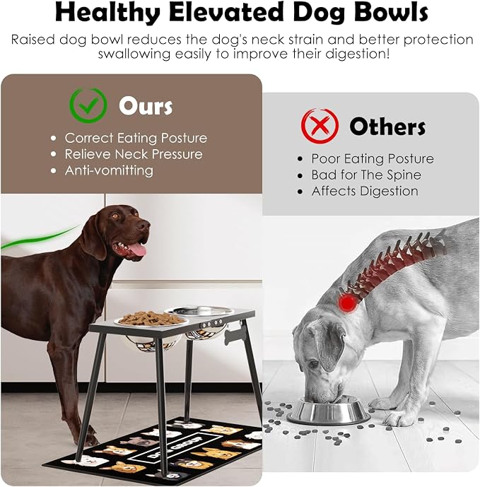 ADENGL Metal Elevated Dog Bowls, 17in Tall Raised Dog Bowl Stand, Dogs Raised Stand with 3000ml Stainless Steel Bowls and Sprill Proof Mat for Extra Large Breeds - Image 3