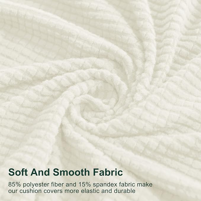 CHUN YI 3Piece Stretch Couch Cushion Covers, Sofa Seat Slipcovers for Pets, Suitable for Armchair Loveseat Sofa with Spandex Jacquard Washable Fabric(3Piece, Ivory White/Cream) - Image 4