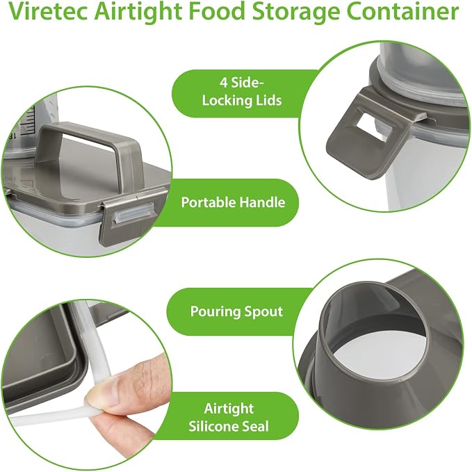 Viretec Rice Airtight Storage Container, 3 to 5Lbs Cereal Dry Food Flour Bin, Pet Dog Cat Food Dispenser with Measuring Cup, BPA Free Clear Plastic Kitchen and Pantry Organization Bin for Sugar - Image 7