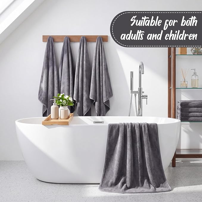 SmoothNovelty 8 Pack Microfiber Bath Towels Bulk 27'' x 60'' Oversized Bath Towel Highly Absorbent Extra Large Shower Sheets Soft Drying for Beach Pool Bathroom Salon Party(Simple,Grey) - Image 5