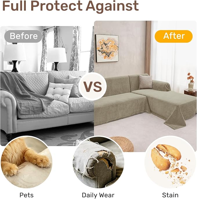 2 Pieces Sectional Couch Covers L Shaped Cover XXXL Quicksand | Thick Washable Fabric for L Shaped Sectional Sofa, Anti-Pet Hair, Stain & Wear Resistant, Easy Care & Installation - Image 4