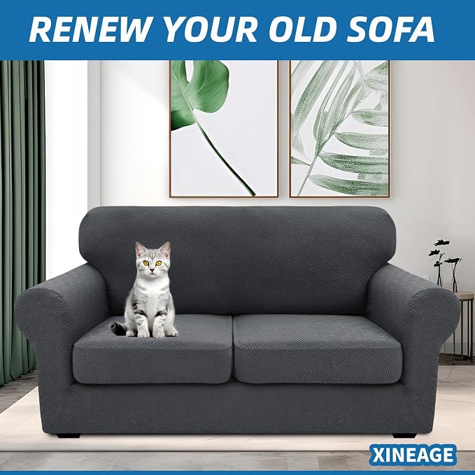 XINEAGE 2026 New 3 Pieces Couch Covers for 2 Cushion Sofa Super Stretch Loveseat Slipcover Pet Dog Universal Slip Cover Anti Slip Love Seat Furniture Protector (Dark Gray, 55"-69") - Image 3