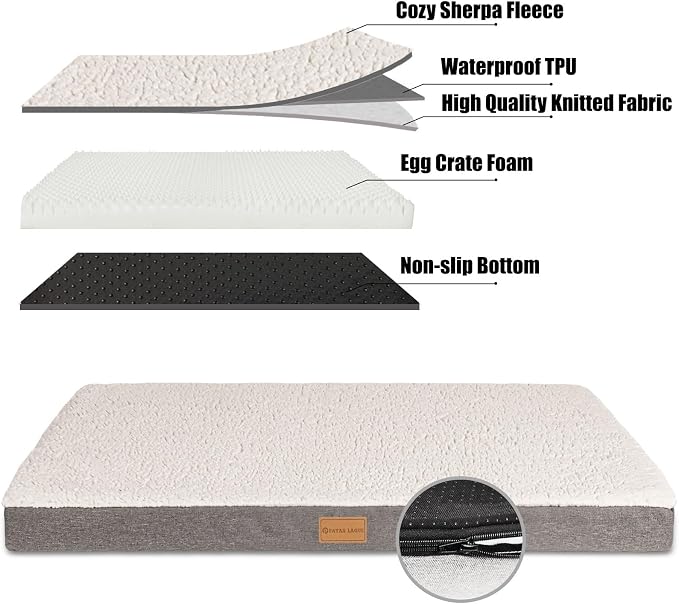 Patas Lague Orthopedic Large Dog Bed Washable Pet Sofa Mat 56''X40'' Ivory | Egg-Crate Foam Dog Couch For Large Sized Dogs, Waterproof Removable Cover, Soft Pet Crate Bed With Nonskid Bottom - Image 4
