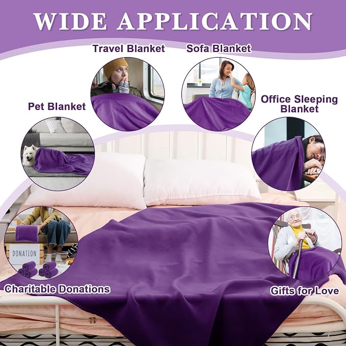 Newwiee 12 Pcs Bulk Fleece Throw Blankets 50'' x 60'' Oeko-tex Standard 100 Certified for Outdoor Wedding Guest Blankets Donation Homeless Sleepover Lap Pet Sofa, All Seasons Use (Purple) - Image 6