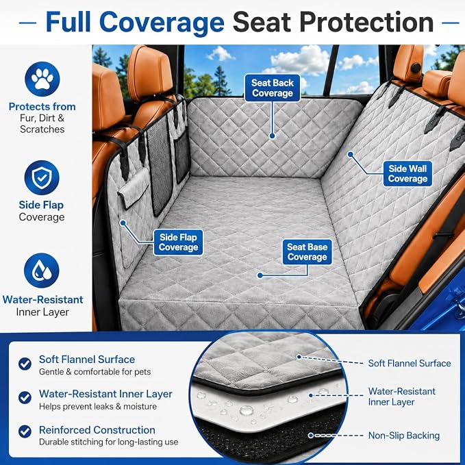 IJVAE Hard Bottom Car Seat Cover for Dog，Grey for Full Size SUV - Image 4