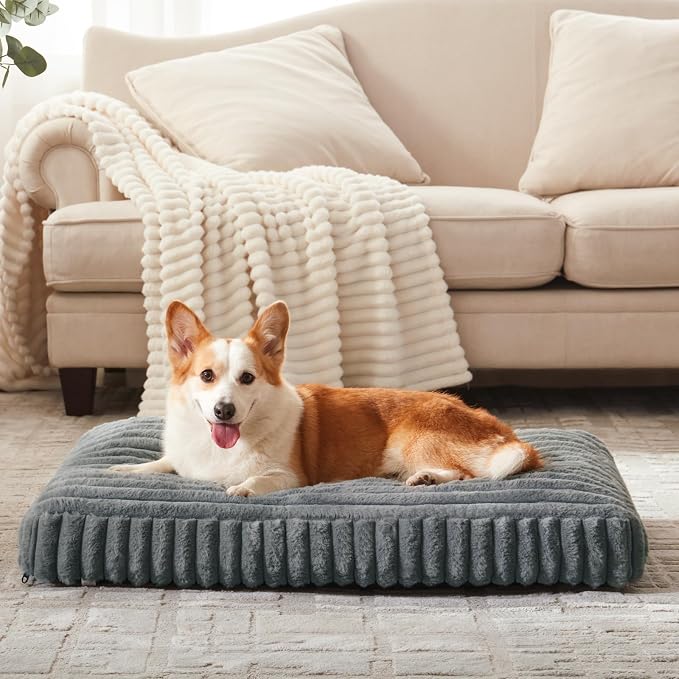XL Dog Bed for Large Dogs, Orthopedic Dog Beds Washable with Removable Cover, Extra Thick Crate Bed Pet Mat with Shredded Chopped Foam & Anti-Slip Bottom, 35"x23"x4", Grey - Image 9