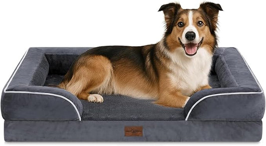 Comfort Expression Orthopedic Dog Beds for Large Sized Dog with Bolster | Waterproof Dog Couch Bed with Washable Cover & Non-Slip Bottom, Supportive Egg Crate Foam Large Pet Bed, 38x25 Inch by ComfortExpression