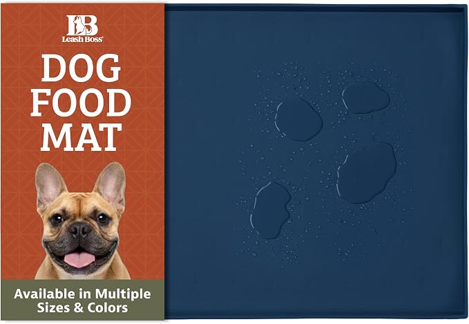 Leash Boss Dog Food Mat - 2-Pack, Waterproof Cat & Dog Bowl Mat for Food and Water, Silicone Pet Feeding Mats for Floors, Non-Slip Placemat with High Edges, Puppy Essentials (Small: 18"x11", Navy) by LeashBoss