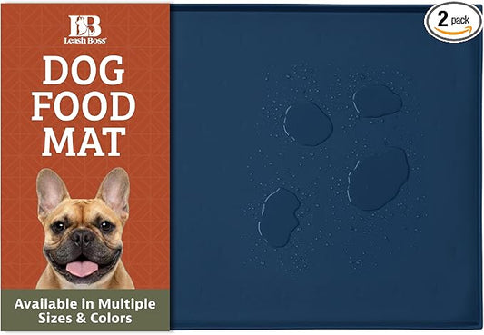 Leash Boss Dog Food Mat - Waterproof Cat & Dog Bowl Mat for Food and Water, Silicone Pet Feeding Mats for Floors, Non-Slip Placemat with High Edges, Puppy Essentials (XXL: 30"x22", Navy) by LeashBoss