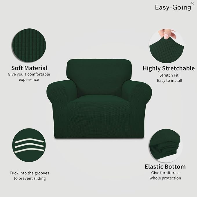 Easy-Going Stretch Chair Slipcover with Arm Washable Dark Green | 1-Piece Couch Sofa Cover Furniture Protector for Living Room Soft with Bottom For Kids, Pet. Spandex Jacquard - Image 4