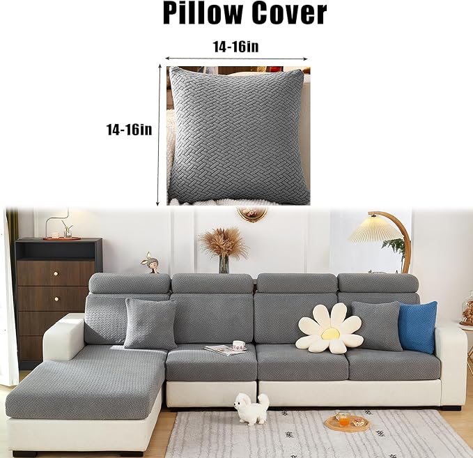 Couch Cushion Covers & Couch Cover for Sectional Sofas, Reversible Non-Slip Sofa Slipcovers, Washable Pet Proof Home Decor Protector (Sea Blue, Pillow Cover) - Image 2
