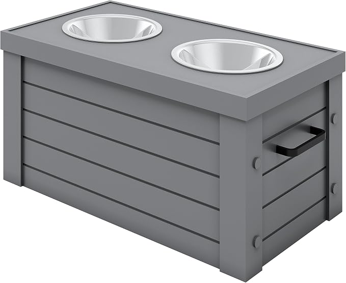 New Age Pet ECOFLEX Medium Piedmont Elevated Dog Feeder in Grey, Two Bowl Design, Removable Lid Storage, 24 oz Bowls, Space Efficient, for Small to Medium Size Dogs, Easy Clean by Unknown