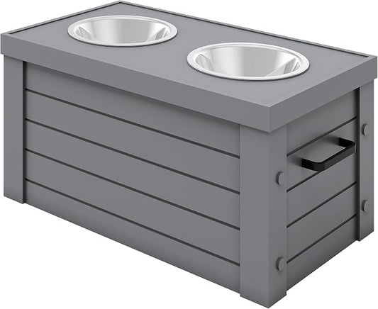 New Age Pet ECOFLEX Medium Piedmont Elevated Dog Feeder in Grey, Two Bowl Design, Removable Lid Storage, 24 oz Bowls, Space Efficient, for Small to Medium Size Dogs, Easy Clean by Unknown
