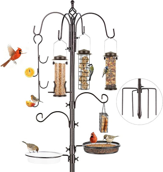 Bird Feeding Station Kit Pole Wild Bird Feeder Hanging Planter Hanger Multi Feeder Hanging with Metal Suet Feeder Bird Bath for Attracting Wild Birds by ERYTLLY