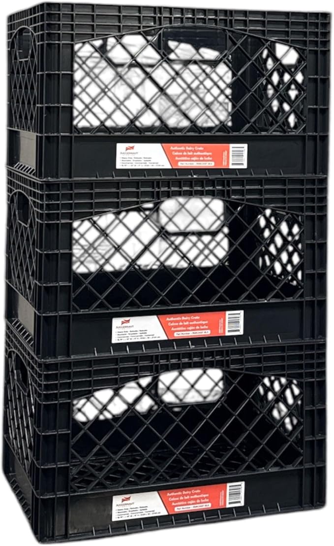 Juggernaut 6 Pack 24 Quart Storage Crate, Milk Crate Plastic Basket | 4 Handles, Organizer Bins for Office Storage & Classroom Organization, Black - Image 9