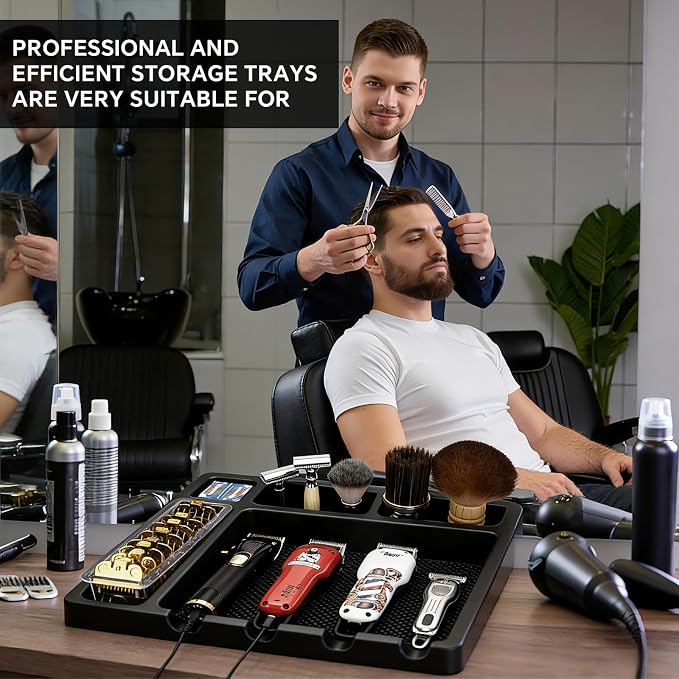 Large Barber Organizer Station, 16 x 12.5 Barber Tray for Clippers & Guards, Duster Brush, Salon Haircut Supplies, Barber Accessories Hair Tool Organizer for Salon & Barbershop and Home - Image 7