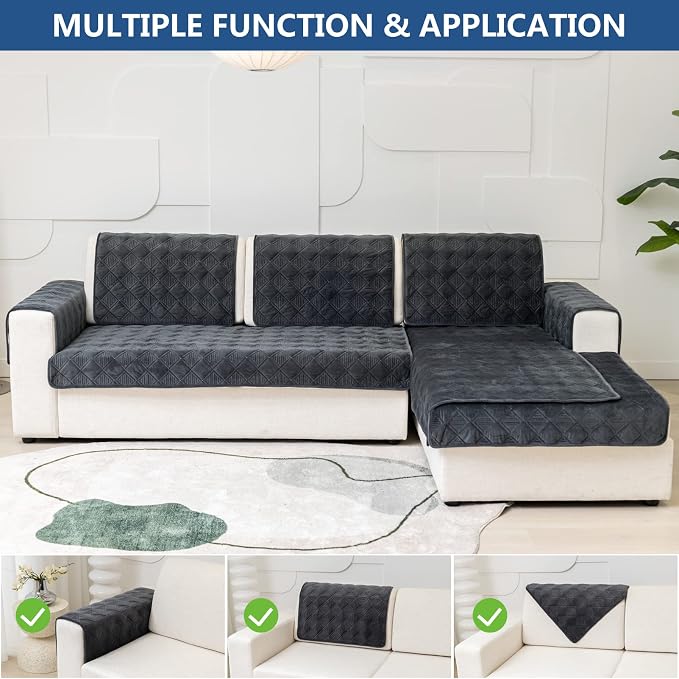 Eismodra Armrest Covers,Sectional Couch Covers,L Shape Sofa Slipcover Furniture Protector for Dogs Cats Pet Chaise Lounge 3 Cushion Couch Loveseat,Dark Gray 28 x 28 inches (Only 1 Piece) - Image 2