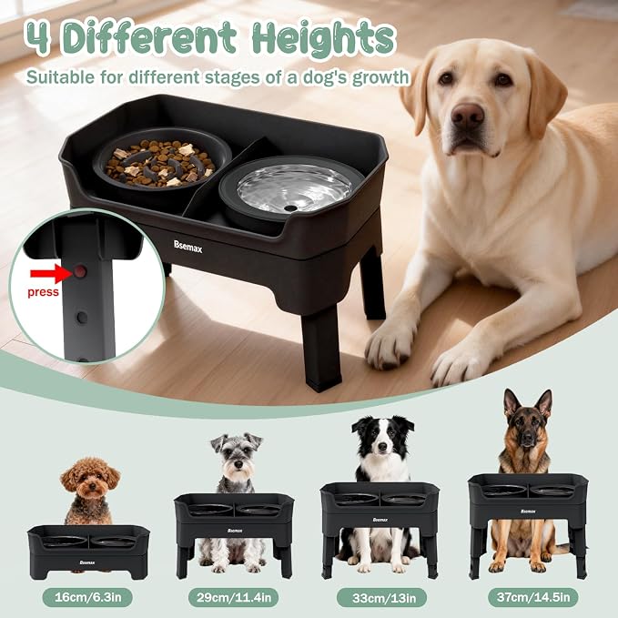 4 in 1 Adjustable Elevated Dog Bowls with 2*Stainless Steel Bowls, Anti-Spill Water Bowl, 4 Heights Raised Dog Bowl Stand for Small to Medium & Growing Large Puppies, Anti-Slip, Mess Proof Design - Image 4
