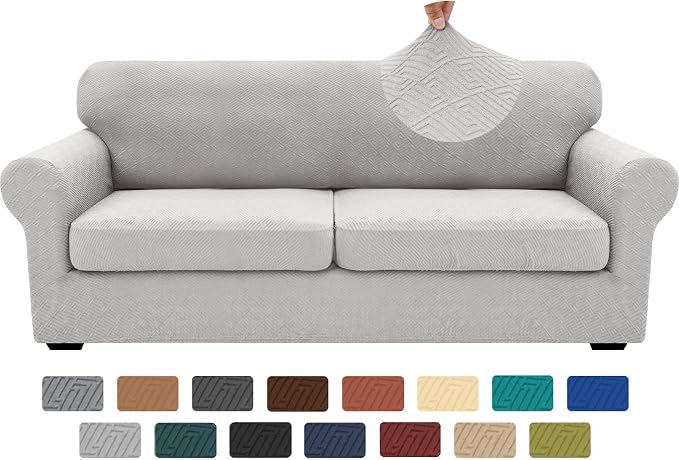 XINEAGE 2026 New 3 Pieces Couch Covers for 2 Extra Large Cushion Sofa Super Stretch Sofa Cover for 2 Large Seat Universal Loveseat Slip Cover for Living Room (Silver Grey), 71"-91"(2 Cushions) by XINEAGE