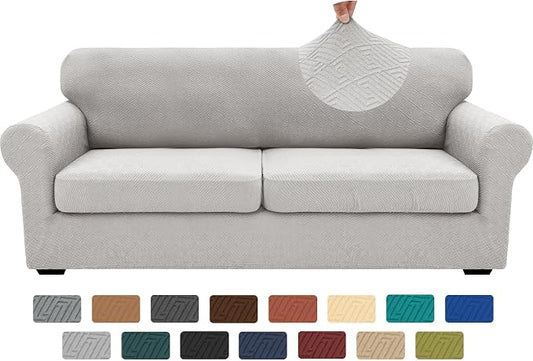 XINEAGE 2026 New 3 Pieces Couch Covers for 2 Extra Large Cushion Sofa Super Stretch Sofa Cover for 2 Large Seat Universal Loveseat Slip Cover for Living Room (Silver Grey), 71"-91"(2 Cushions) by XINEAGE